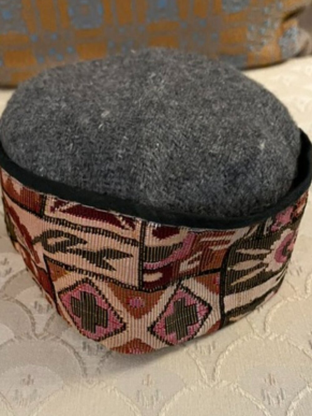 Wool tapestry hat, small, bought in Urumchi